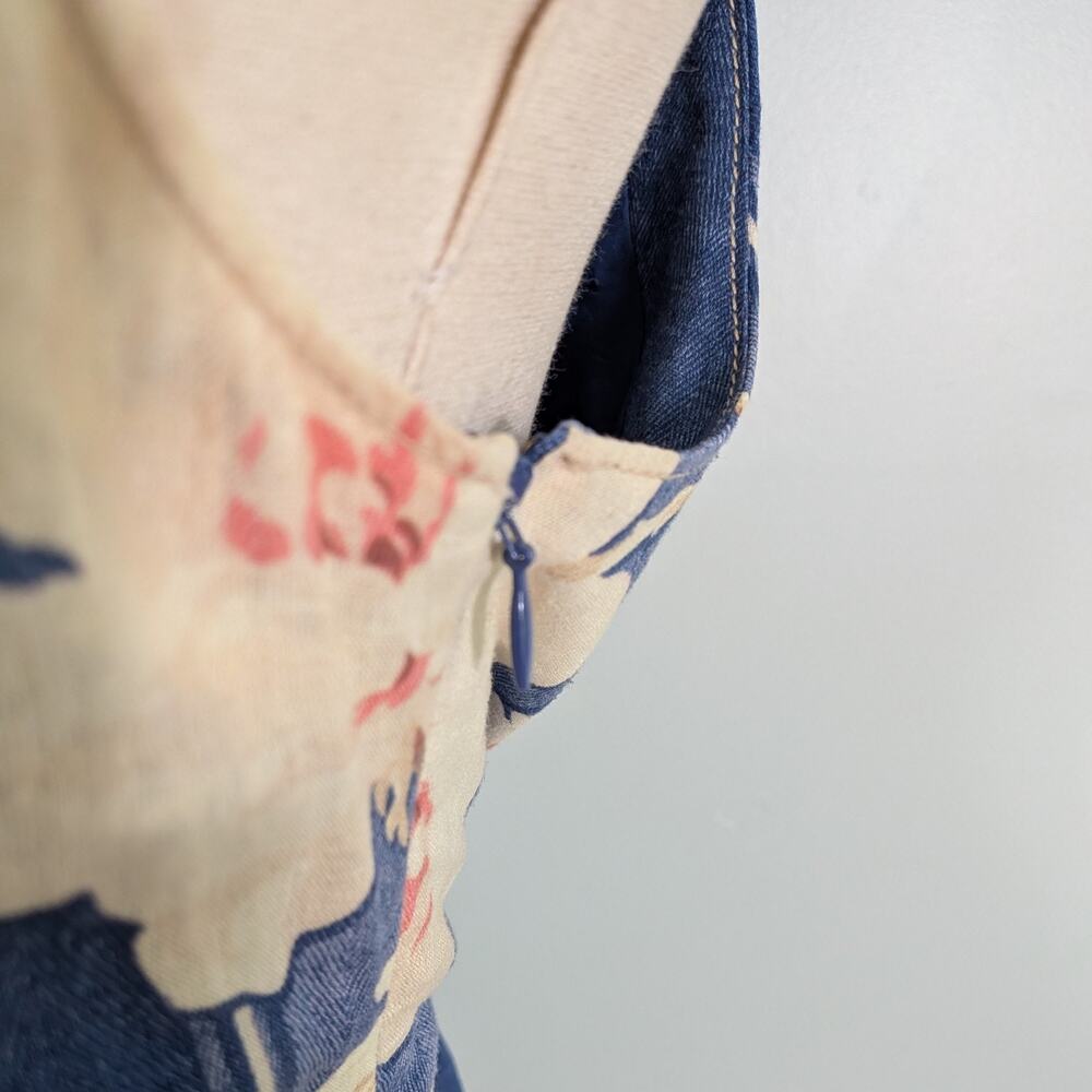 Anthropologie Camellia Dress 8 Blue Cream Floral Retro Button Church Summer - Picture 10 of 15